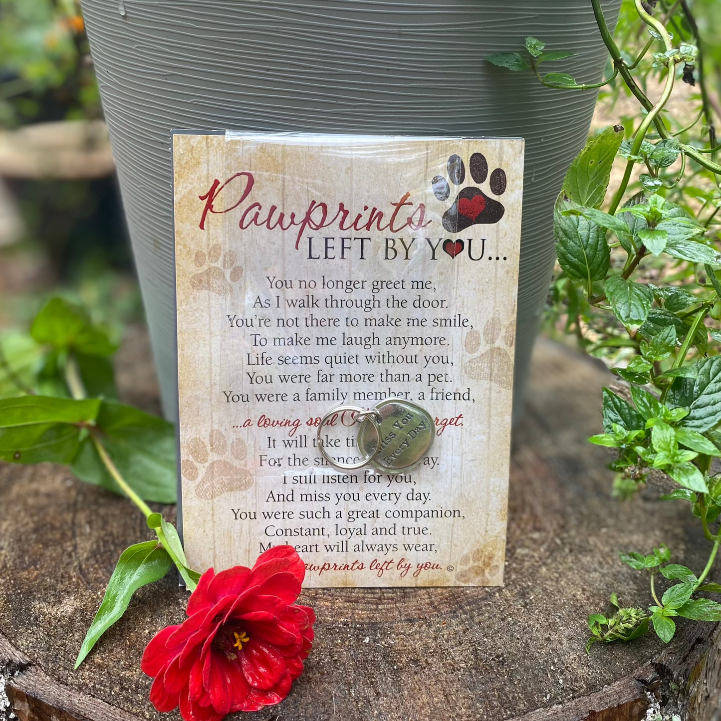 Add-on Pawprints left by you memorial keychain and poemt